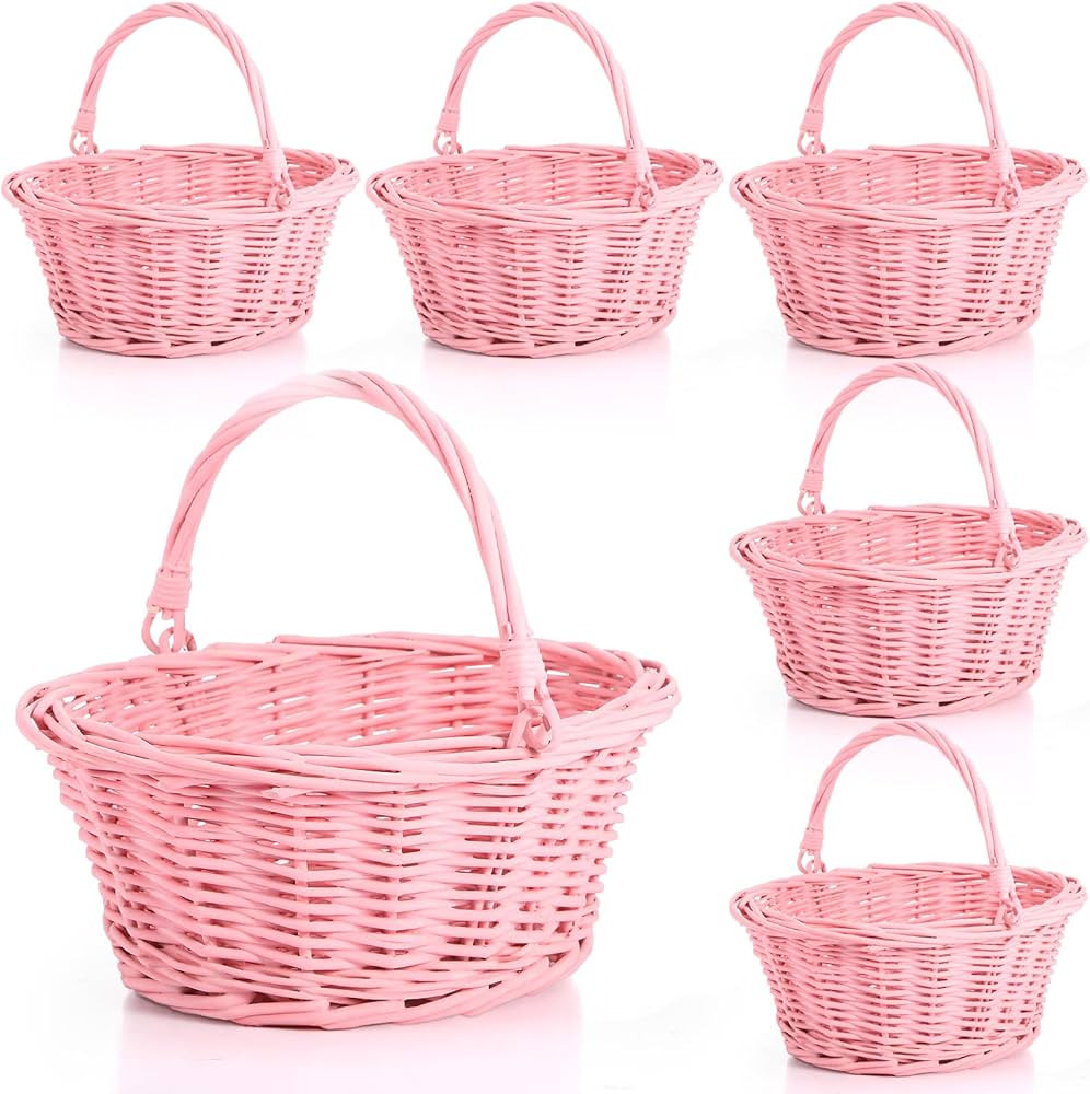 Barydat 6 Pcs Small Wicker Picnic Basket with Handle Flower Girl Baskets Oval Willow Woven Braide... | Amazon (US)