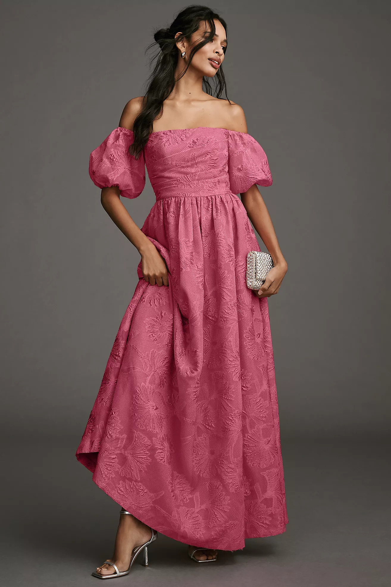 ML Monique Lhuillier Off-The-Shoulder Puff-Sleeve A-Line Maxi Dress | Anthropologie (US)