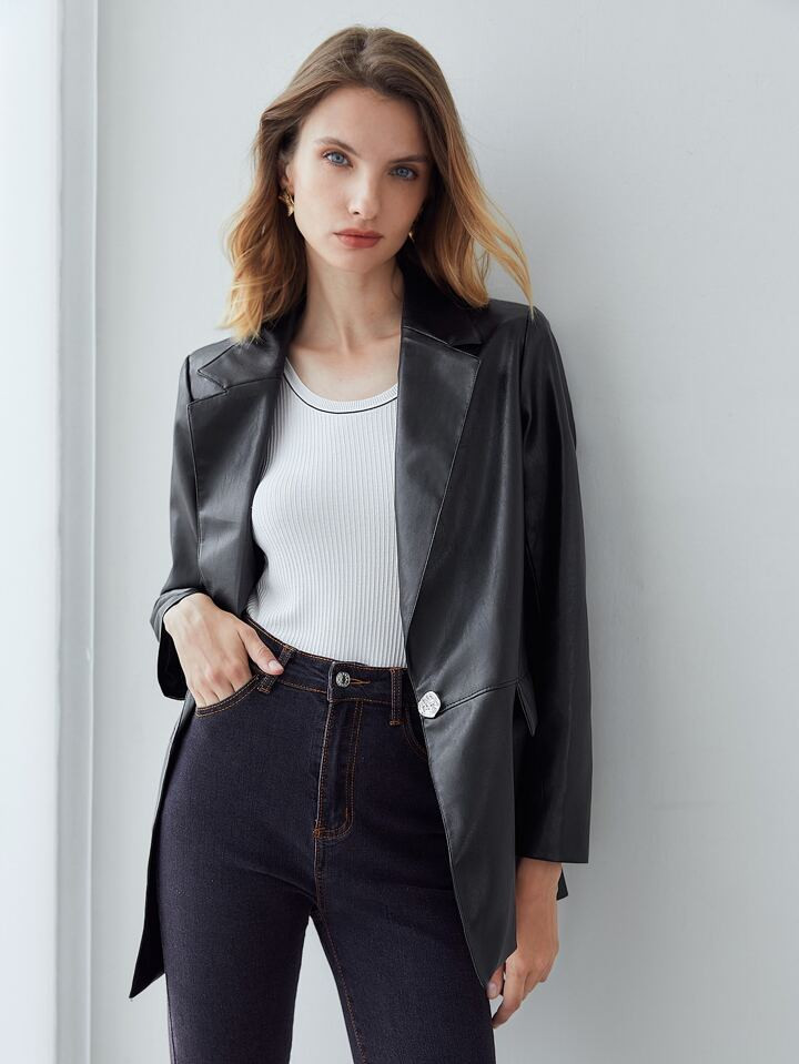 MOTF PREMIUM Blazer amplio cuero PU | SHEIN