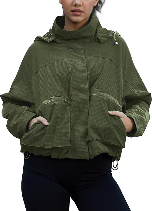 Womens Waterproof Plaid Rain Jacket, Lightweight Windproof Outdoor Trench Coat Windbreaker with R... | Amazon (US)