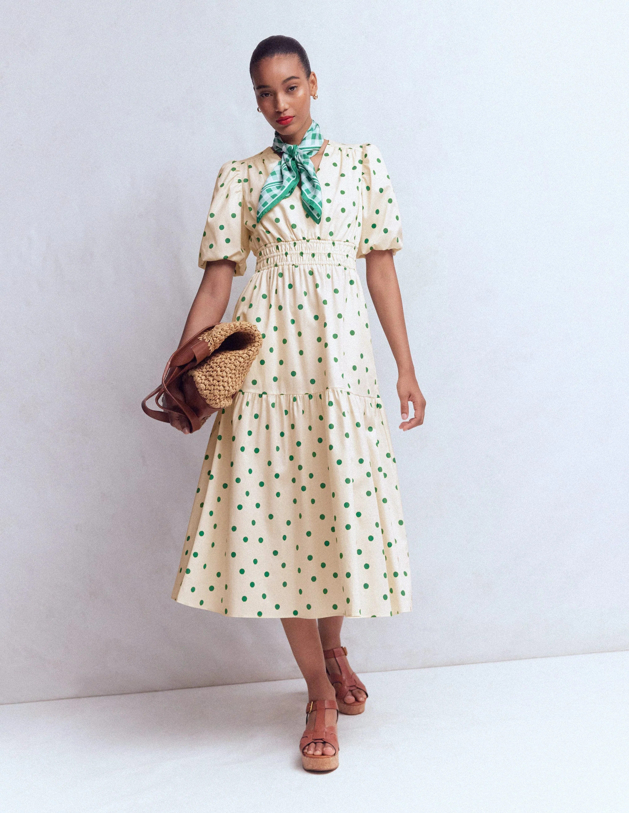 Irene Puff Sleeve Cotton Dress-Papyrus, Painted Dot Spaced | Boden (US)