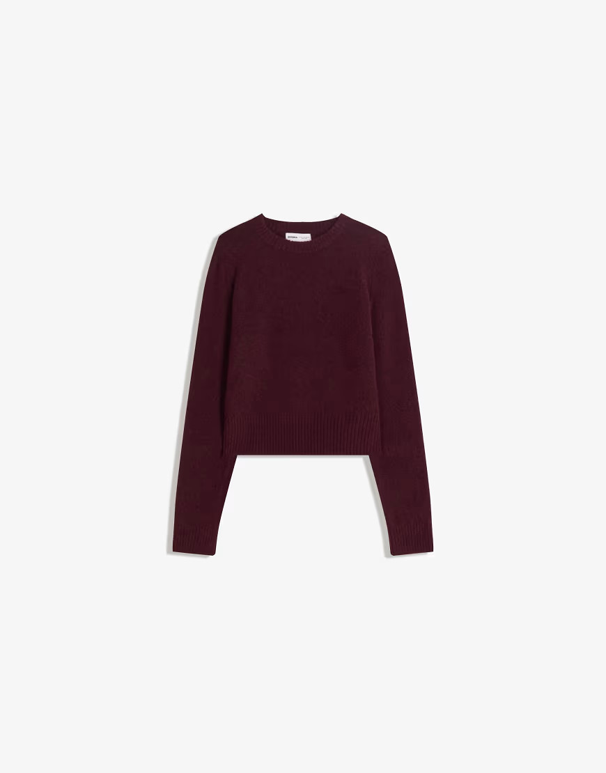 Bershka Round neck sweater in burgundy-Red | ASOS (Global)