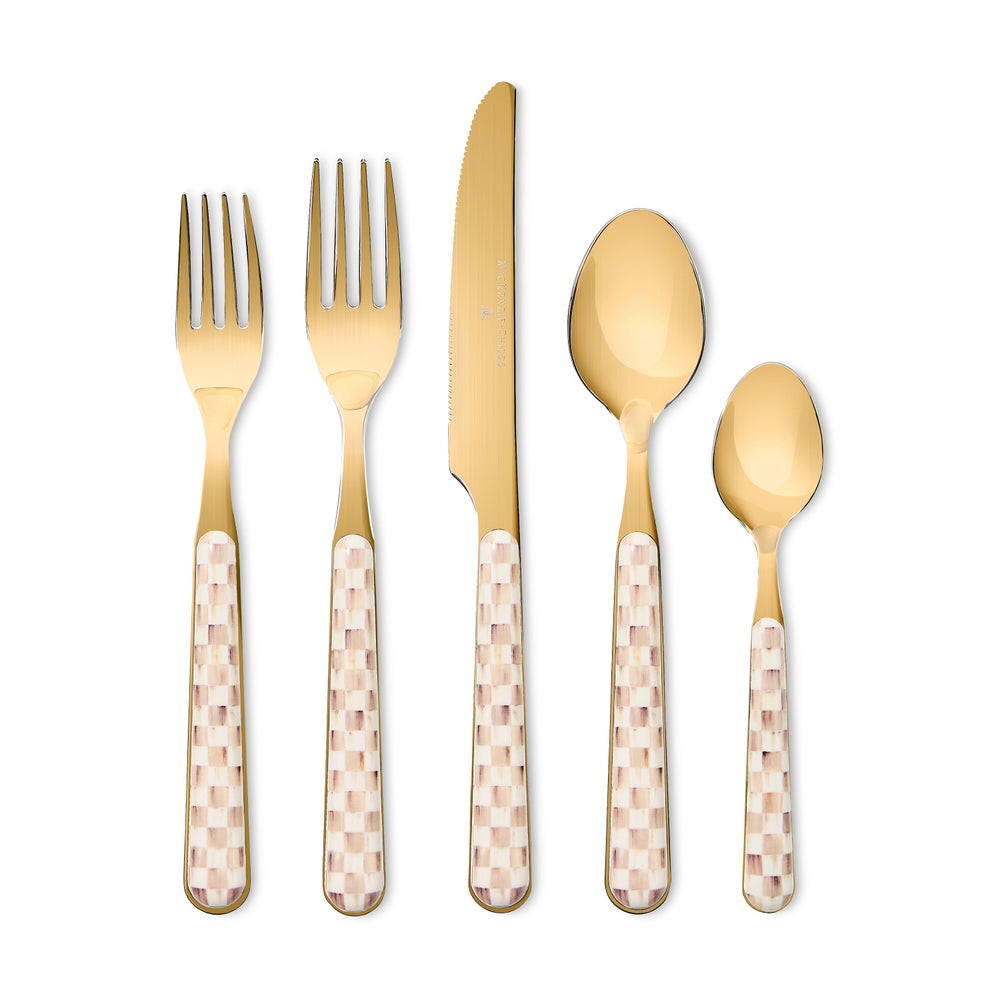 Mocha Check Bistro Flatware 5 Piece Place Setting | MacKenzie-Childs