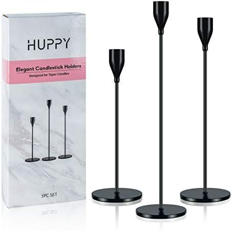 HUPPY Candlestick Holders Matte Black Set of 3 Designed for Taper Candles, Decorative Candlestick... | Amazon (US)