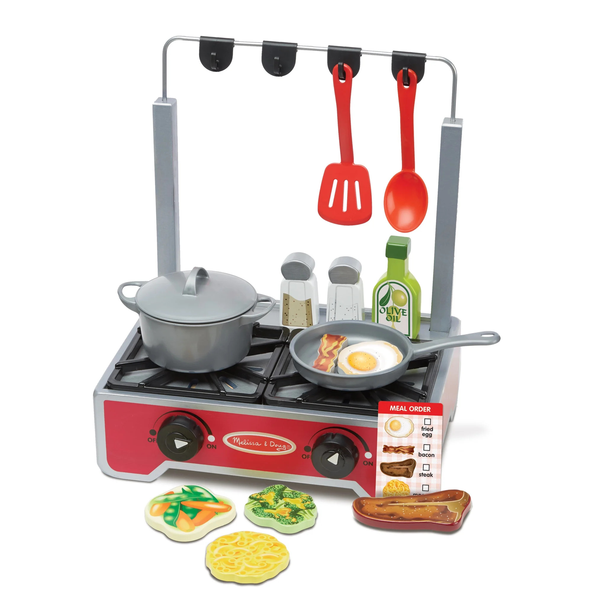 Melissa & Doug 19-Piece Deluxe Wooden Cooktop Set With Wooden Play Food, Durable Pot and Pan | Walmart (US)