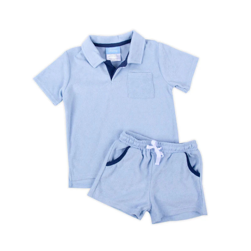 Light Blue Terry Polo Short Set | Classic Whimsy
