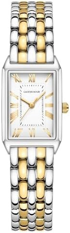 Gold Watches for Women with Vintage Rectangular Case,White Roman Dial,Stainless Steel Band,Adjust... | Amazon (US)