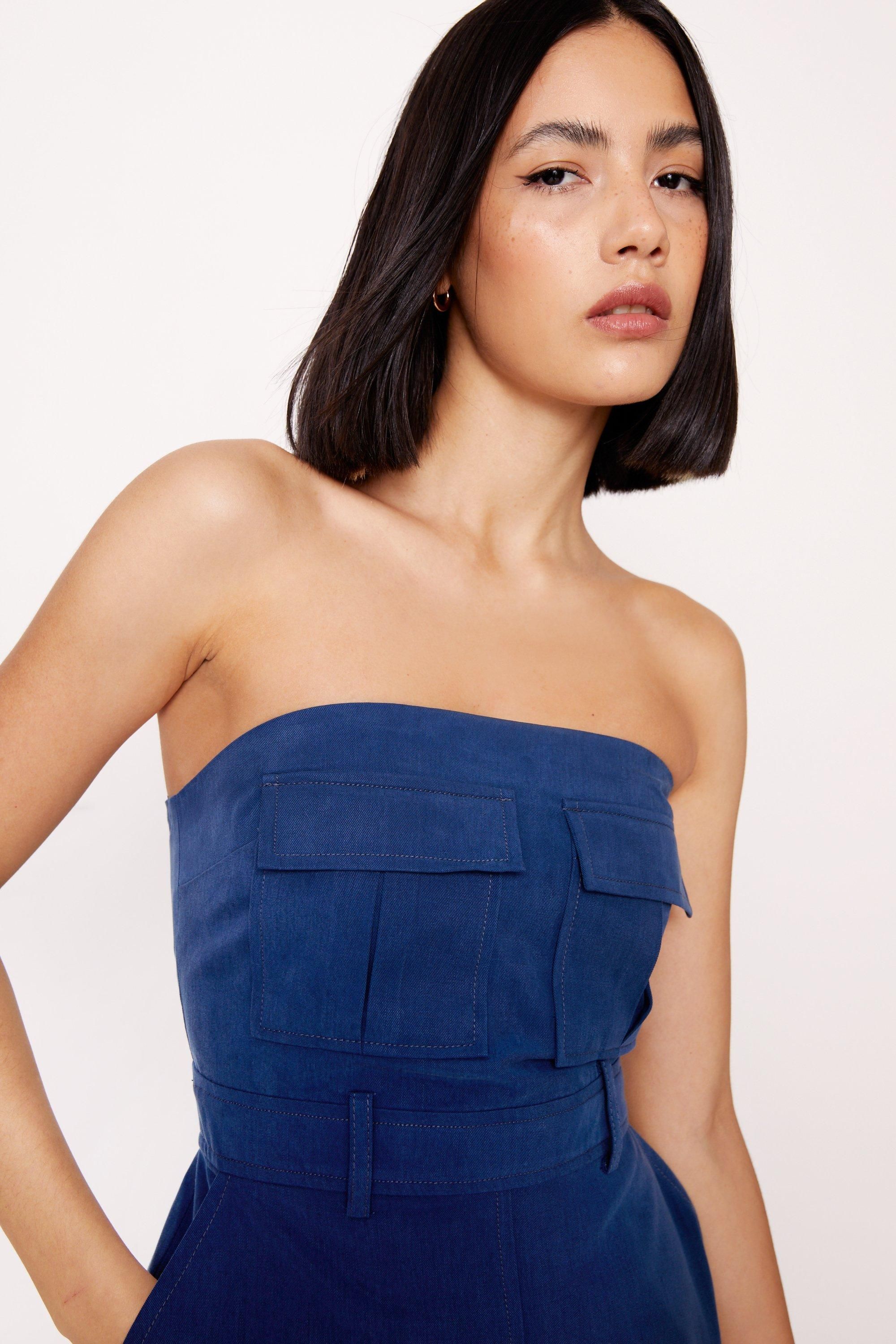 Premium Twill Cargo Bandeau Dress | Nasty Gal (US)
