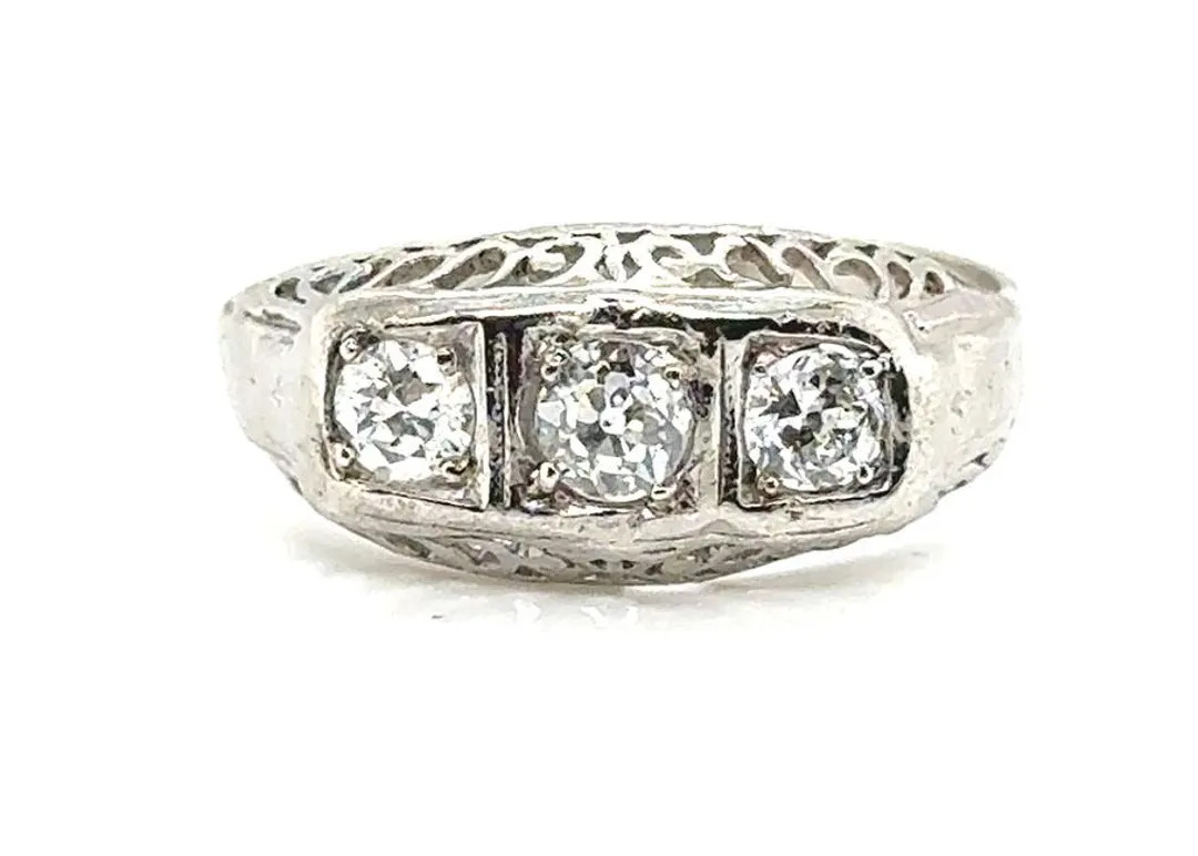 Art Deco 3 Stone Diamond Platinum Ring Mined .45ct Original 1930's - Etsy | Etsy (US)