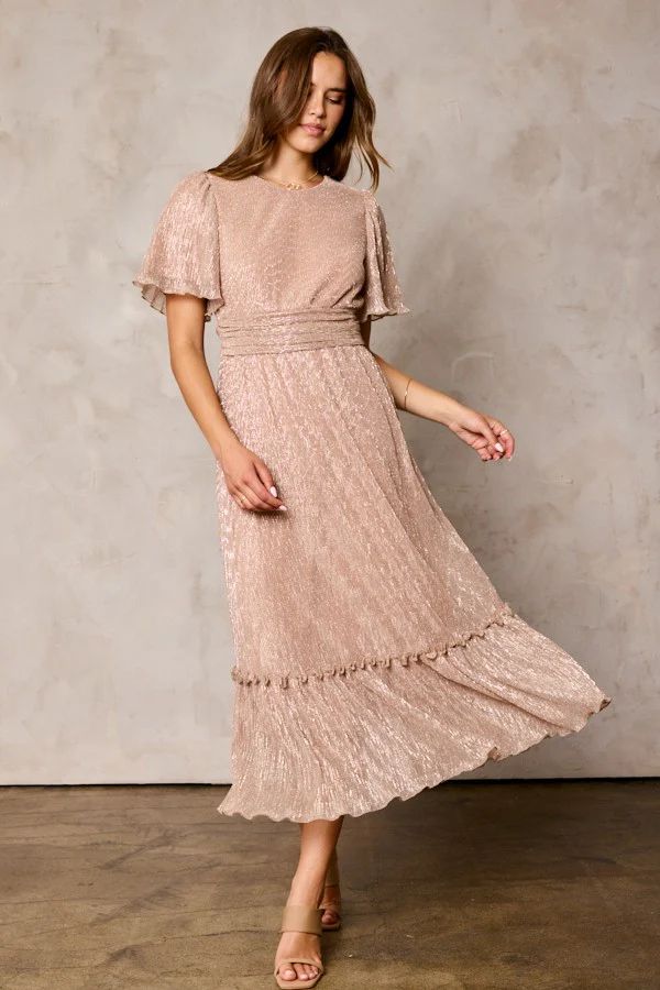 Champagne Crinkled Maxi Dress | PinkBlush Maternity