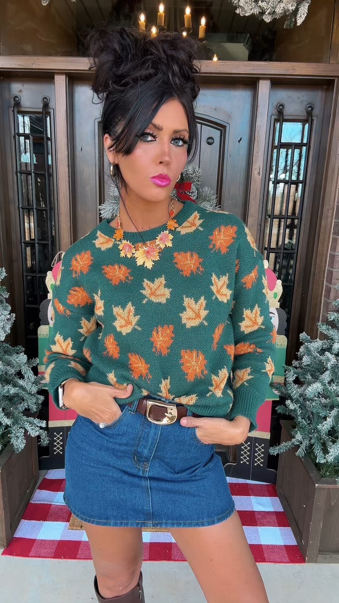 Talk about a Fall Outfit 🍁Loving this leaf sweater and necklace 🍂

OOTD// Outfit of the day // Fall Fashion// Sweaters// Jean Skirt Outfit// Brown boots // Fall Outfit 

#LTKFindsUnder50 #LTKootd #LTKOver40