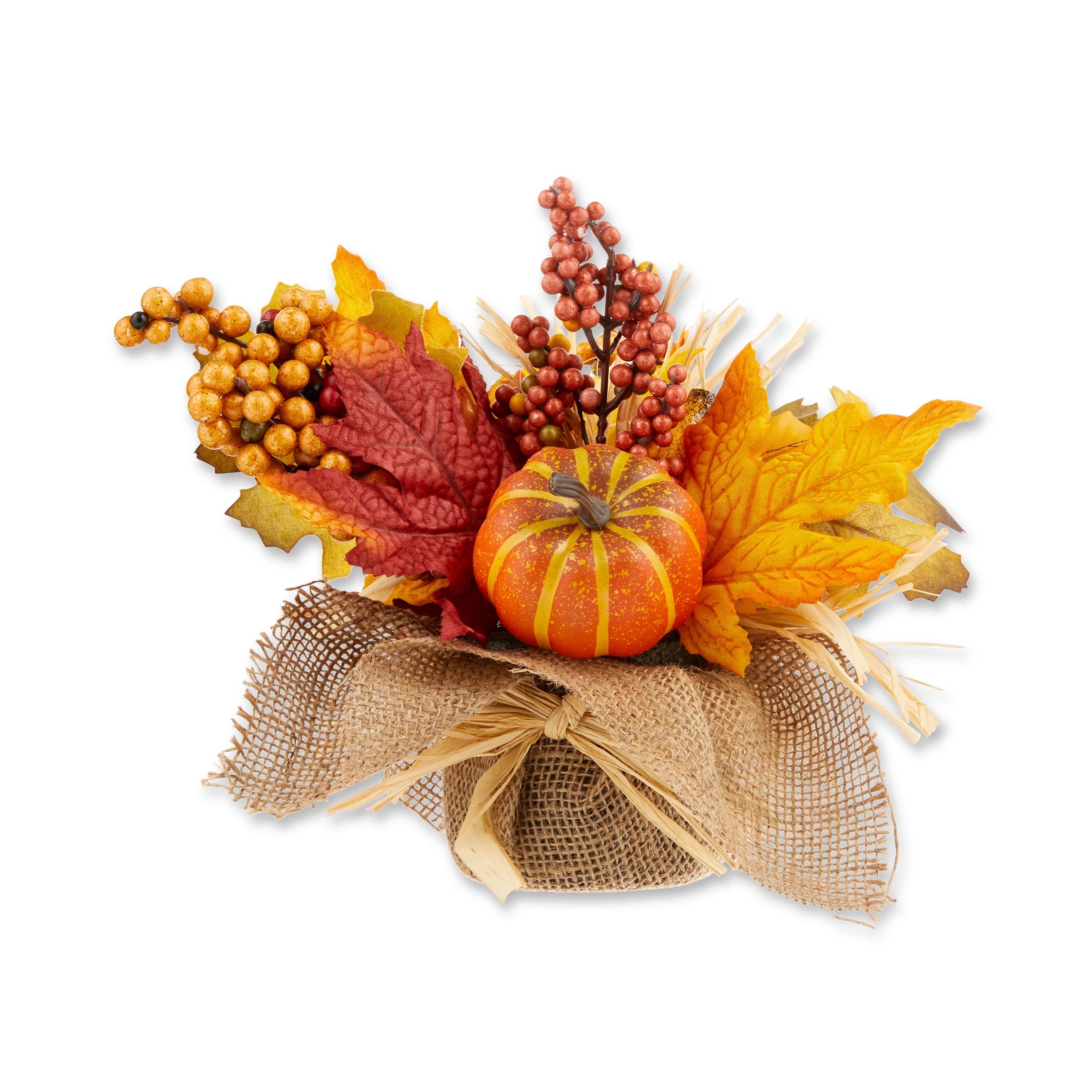 Harvest Orange Pumpkin & Colorful Leaves Floral Decoration, 10", Way To Celebrate | Walmart (US)