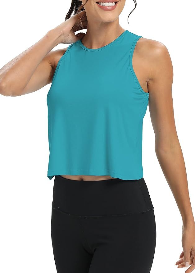 Mippo Workout Tops for Women Cropped Open Back Sleeveless Tank Tops Athletic Gym Yoga Shirts Loos... | Amazon (US)