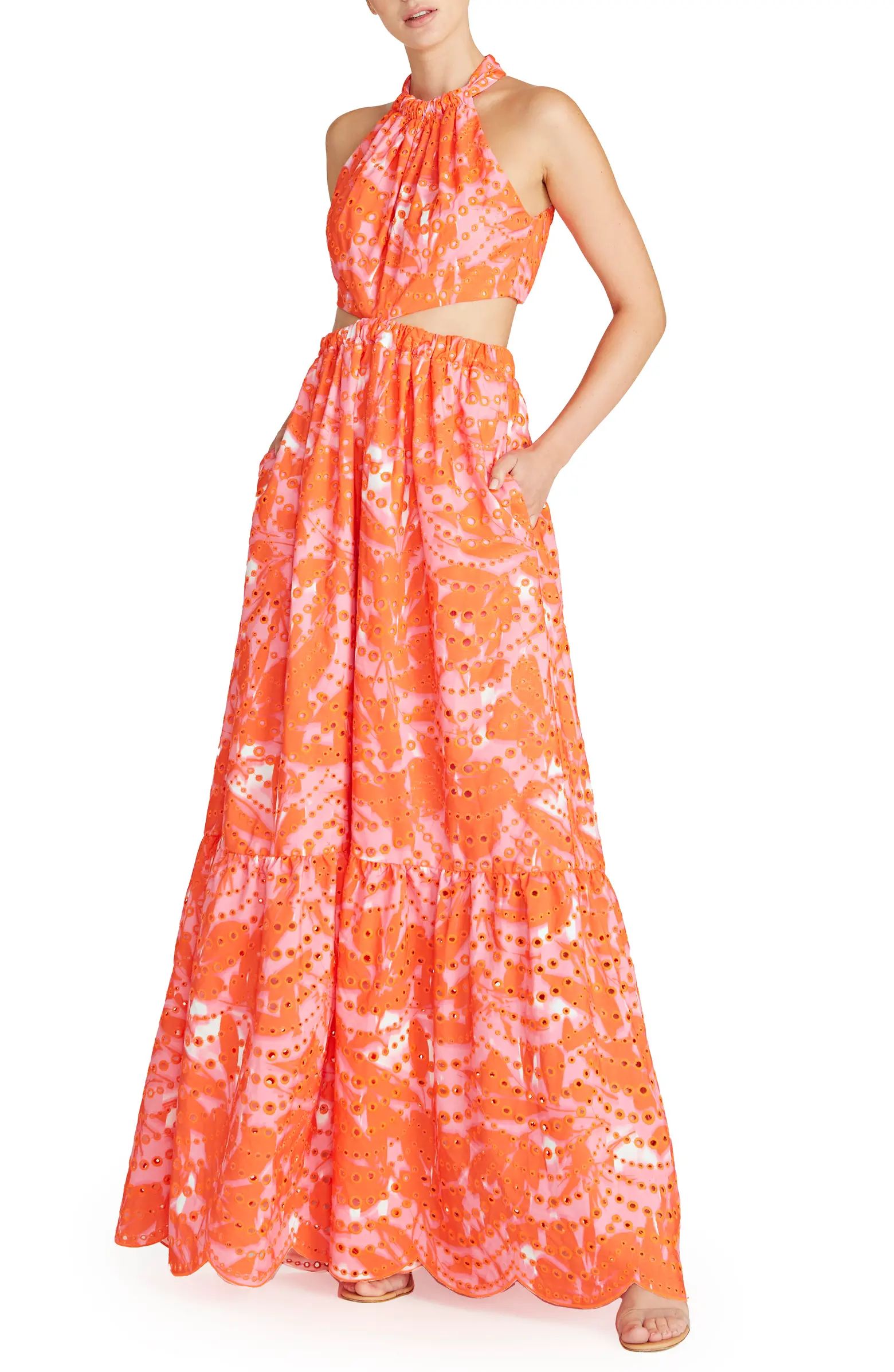 Eyelet Floral Cutout Waist Maxi Dress | Nordstrom