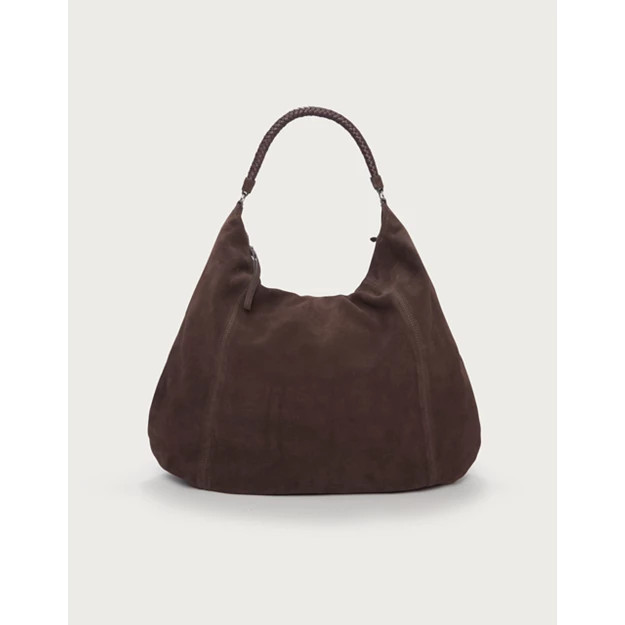 The White Company Braided Handle Large Suede Hobo Bag, Chocolate, Size: One Size | The White Company UK & ROW