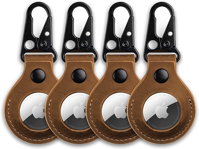KORDIZ Airtag Holder Leather Case with Clasp and Key Ring Keychain, Air Tag Holder Full Grain Cra... | Amazon (US)