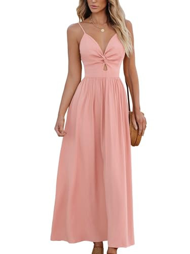 CUPSHE Women's Maxi Dresses V Neck Sleeveless Pleated Cutout Twisted Long A Line Summer Formal Dress Pink, M | Amazon (US)