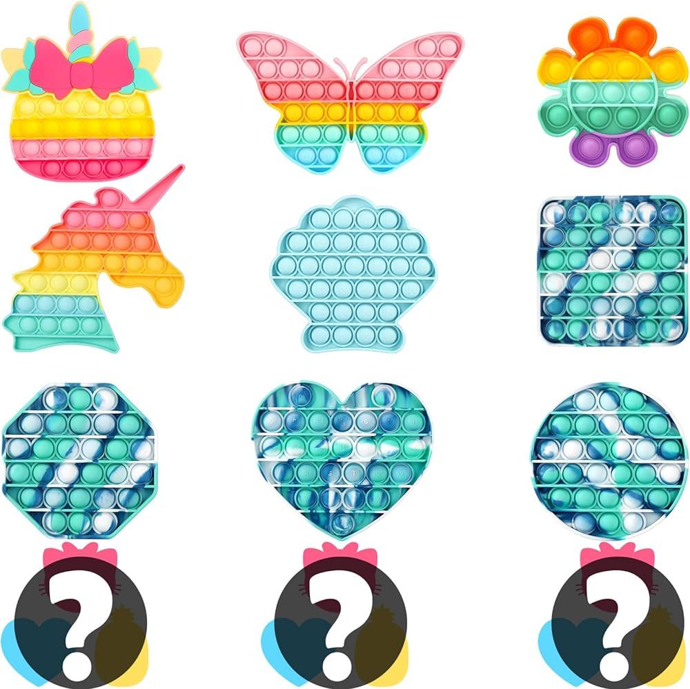 12-Pack Full Size Big Pop Fidget Toys Bulk Multi-Shape for Kids, Unicorn Butterfly Seashell Squar... | Amazon (US)