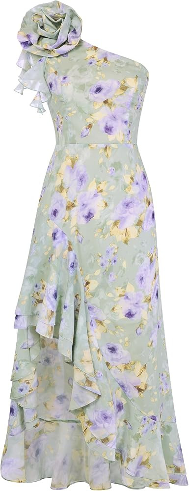 GRACE KARIN Womens Summer One Shoulder Sleeveless Dresses Floral Flowy Ruffle High Low Wedding Gu... | Amazon (US)