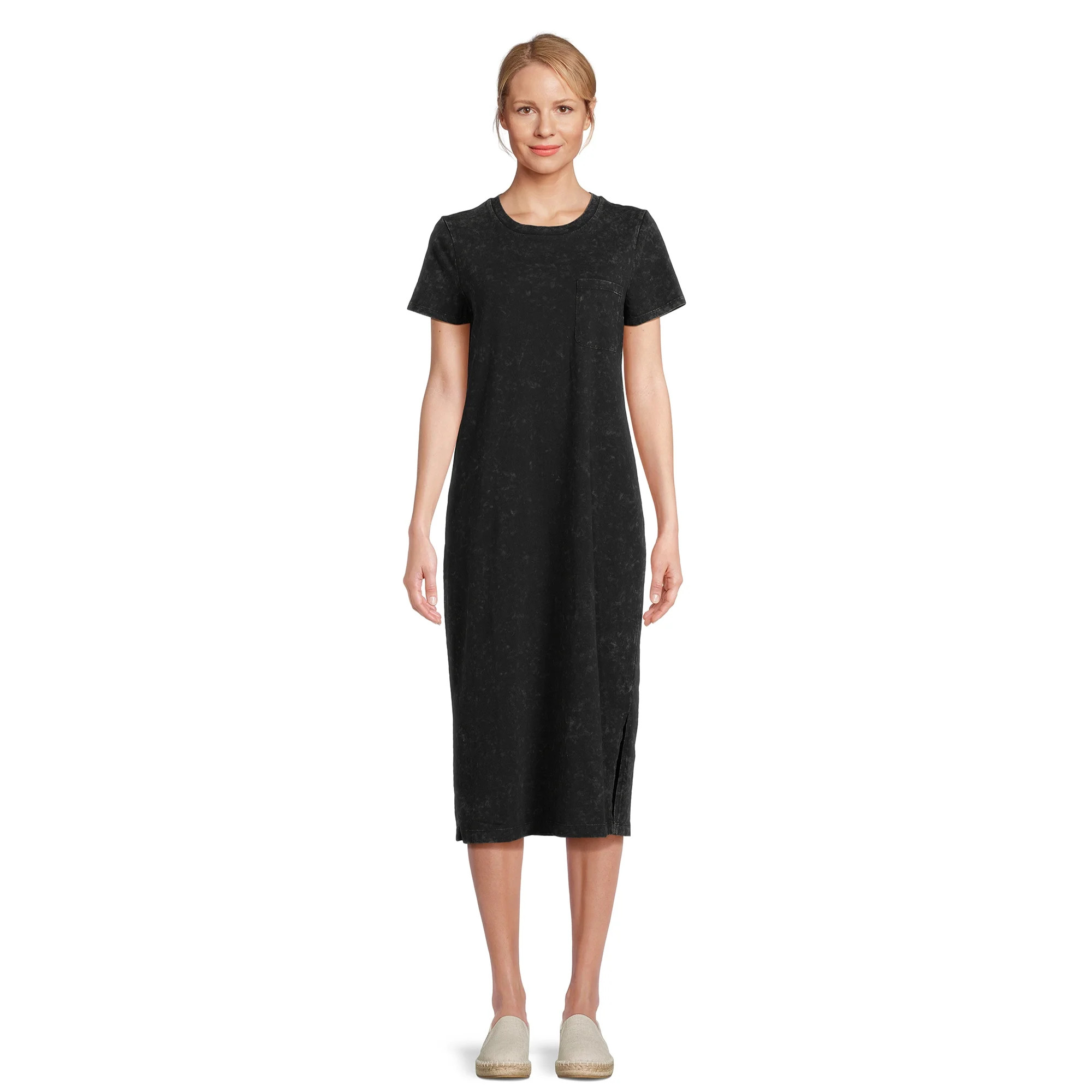 Time and Tru Women's Midi T-Shirt Dress with Short Sleeves, Sizes XS-3XL - Walmart.com | Walmart (US)
