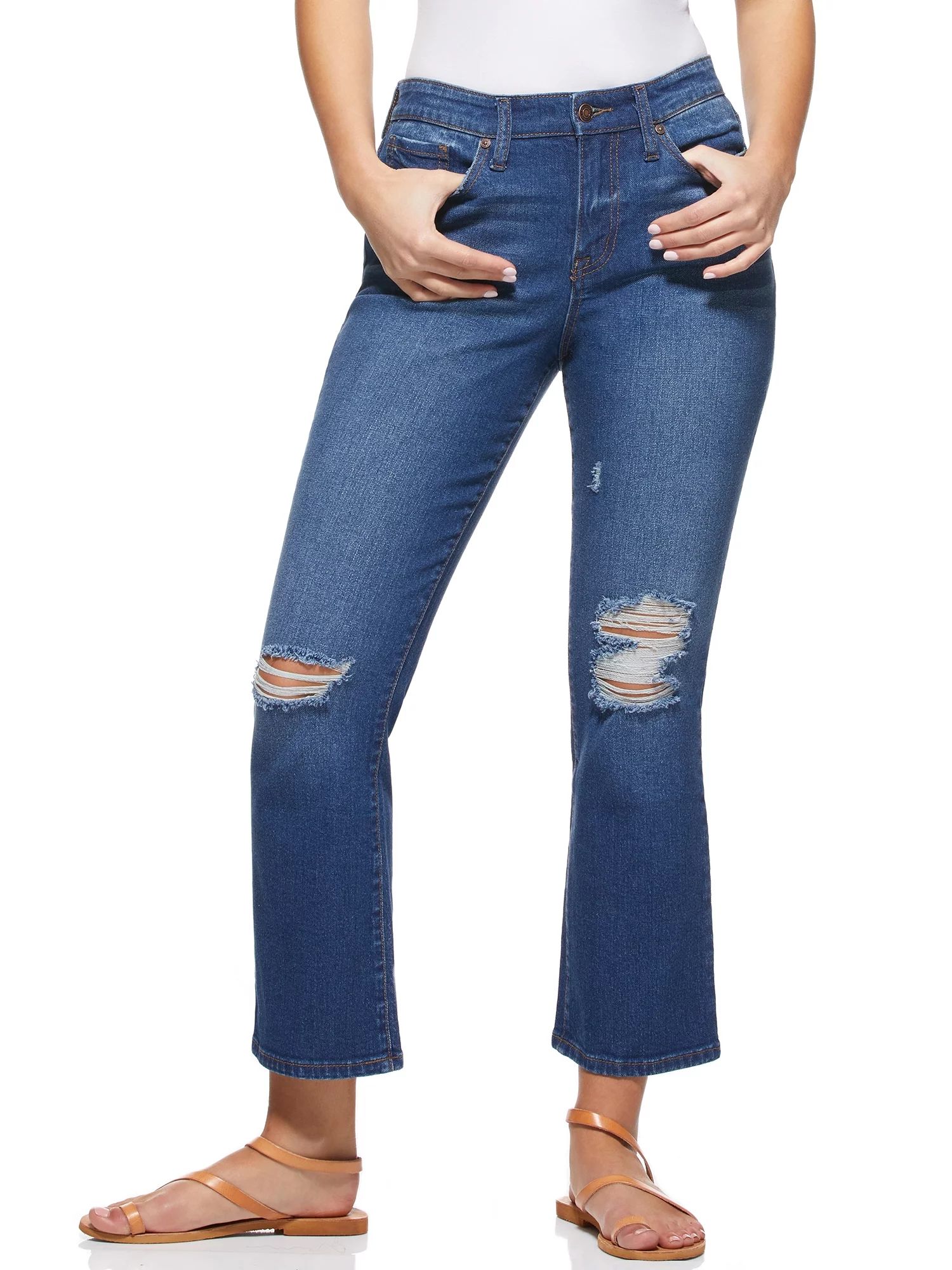 Sofia Jeans by Sofia Vergara Mayra High Waist Destructed Crop Flare Jeans, Women's | Walmart (US)