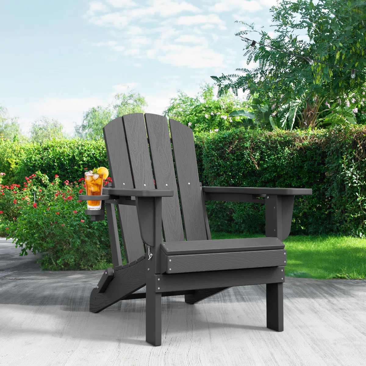 Wolak High Density Polyethylene Folding Adirondack Chair With Double Cup Holder | Wayfair North America