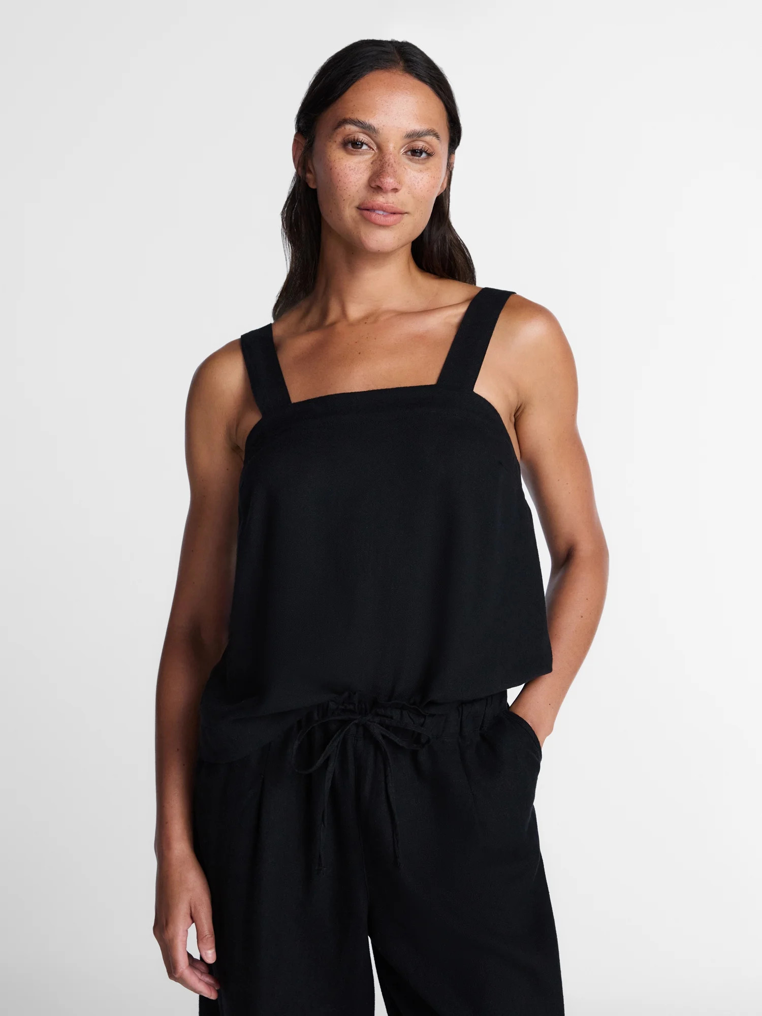 Time and Tru Women's Linen Blend Square Neck Tank Top, Sizes XS-XXXL | Walmart (US)