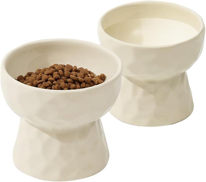 Havniva Ceramic Raised Cat Bowl, Elevated Food and Water Bowl,Kitty Bowl,Cat Dish, Pet Feeder (Cr... | Amazon (US)
