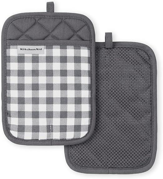 KitchenAid Gingham Pot Holder 2-Pack Set, Charcoal Grey, 7"x10" | Amazon (US)