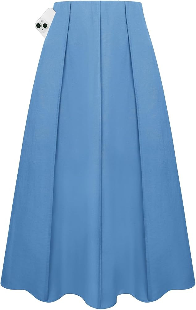 Kate Kasin Women Linen Maxi Skirt, High Waist A Line Skirts with Pockets, Summer Casual Vacation ... | Amazon (US)