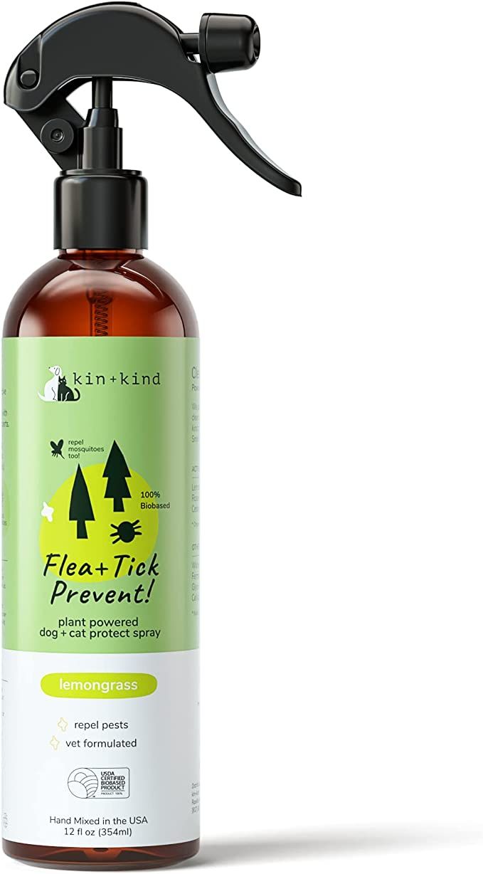 kin+kind Plant-Based Flea & Tick Spray for Dogs and Cats with Lemongrass - Essential for Flea & T... | Amazon (US)