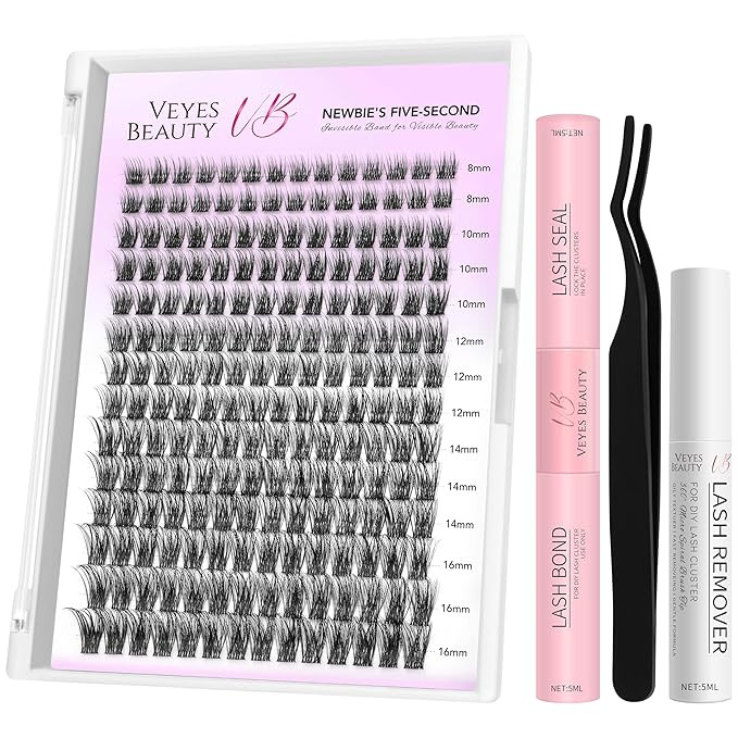 VEYESBEAUTY Lash Clusters Kit Individual Eyelash Extensions Thin & Invisible Band DIY False Eyela... | Amazon (US)