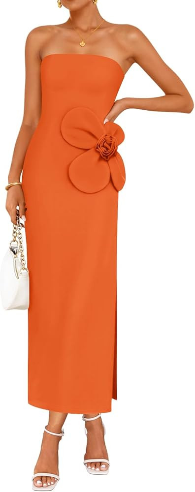 ZESICA Women's Summer Strapless Bodycon Maxi Dress 2026 Ribbed Knit Backless Floral Tube Cocktail... | Amazon (US)