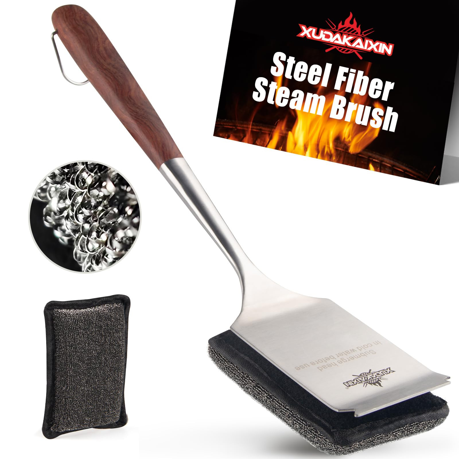 Bristle-Free Steam Cleaning Grill Brush,with Extended Luxurious Rosewood Handle and 1 Replacement... | Amazon (US)