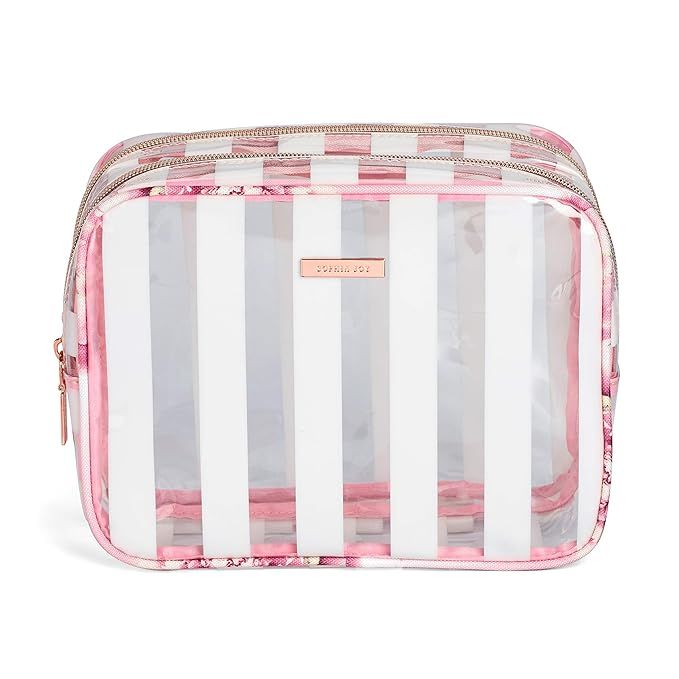 Sophia Joy Dual Zipper Compartment Travel Cosmetic and Toiletry Organizer with White-Striped Clear P | Amazon (US)