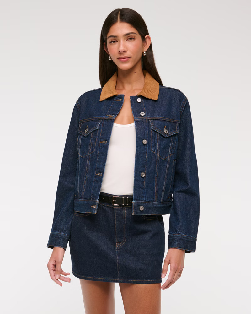 Sherpa-Lined Denim Trucker Jacket | Abercrombie & Fitch (US)