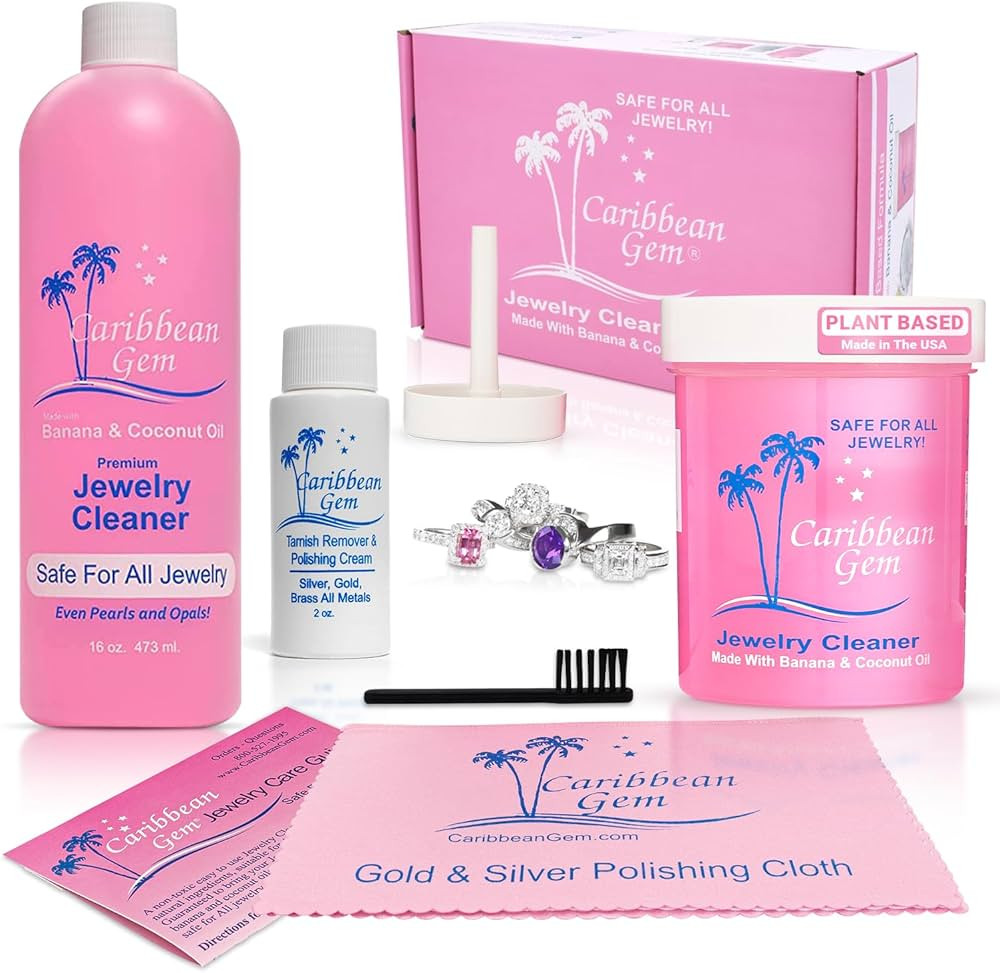 Jewelry Cleaner 16oz & 8oz, Basket, Brush, Polishing Cream & Polishing Cloth - Jewelry Cleaning K... | Amazon (US)