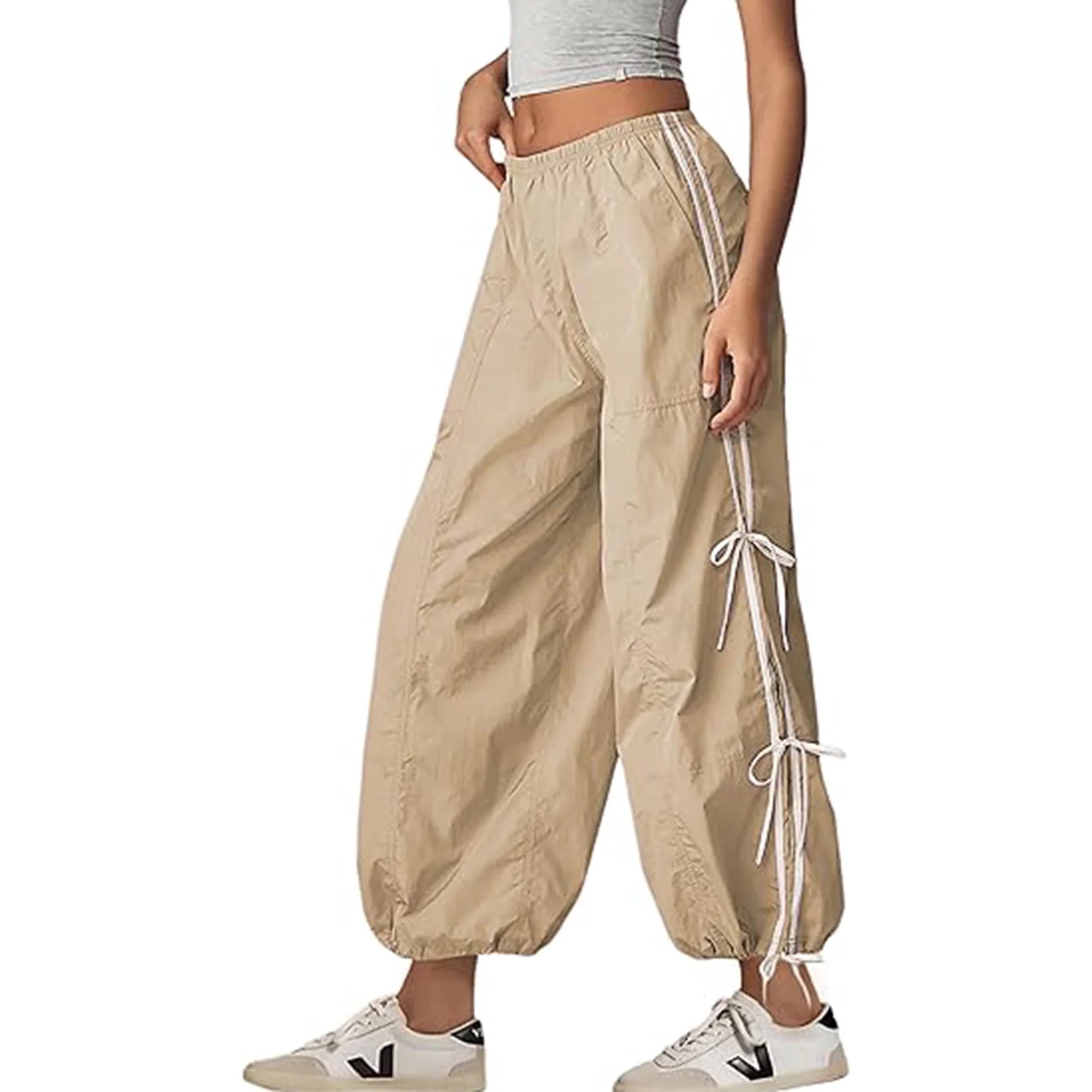 Lentta Parachute Pants for Women Elastic High Waist Full Twist Hiking Cargo Pants Trousers | Walmart (US)