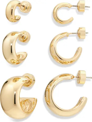 Nordstrom Set of 3 Polished Dome Hoop Earrings | Nordstrom | Nordstrom