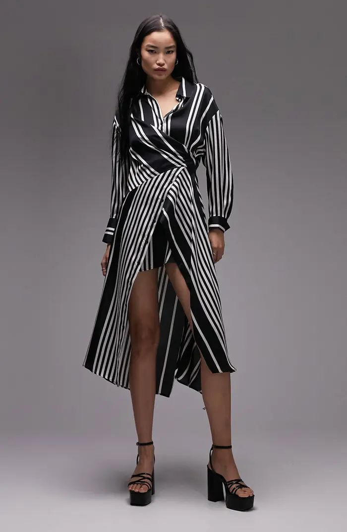 Stripe Wrap Front Long Sleeve Shirtdress | Nordstrom