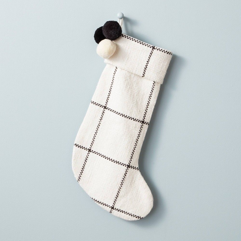 Grid Pattern Woven Christmas Stocking Dark Gray/Sour Cream - Hearth & Hand with Magnolia | Target