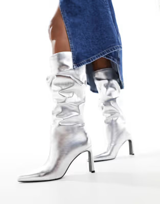 Bershka knee high boots in silver metallic | ASOS (Global)