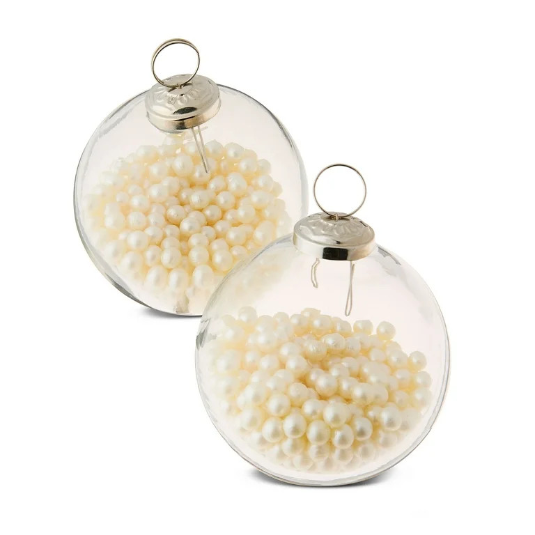 2 Count White Pearl Glass Christmas Ornaments, 3.55 in, by My Texas House - Walmart.com | Walmart (US)