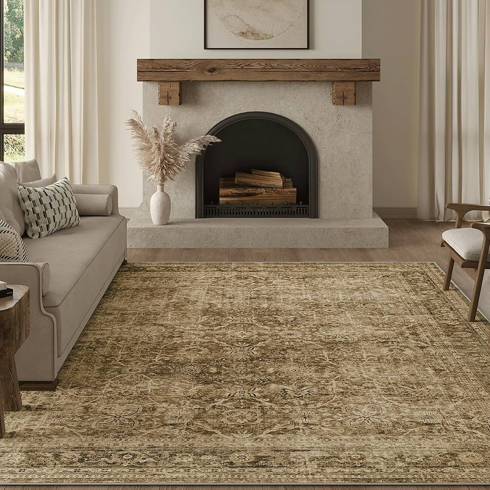 FMFUNCTEX 6x9 Washable Area Rug Brown Vintage Neutral Distressed Large Non Slip Carpet for Living... | Amazon (US)