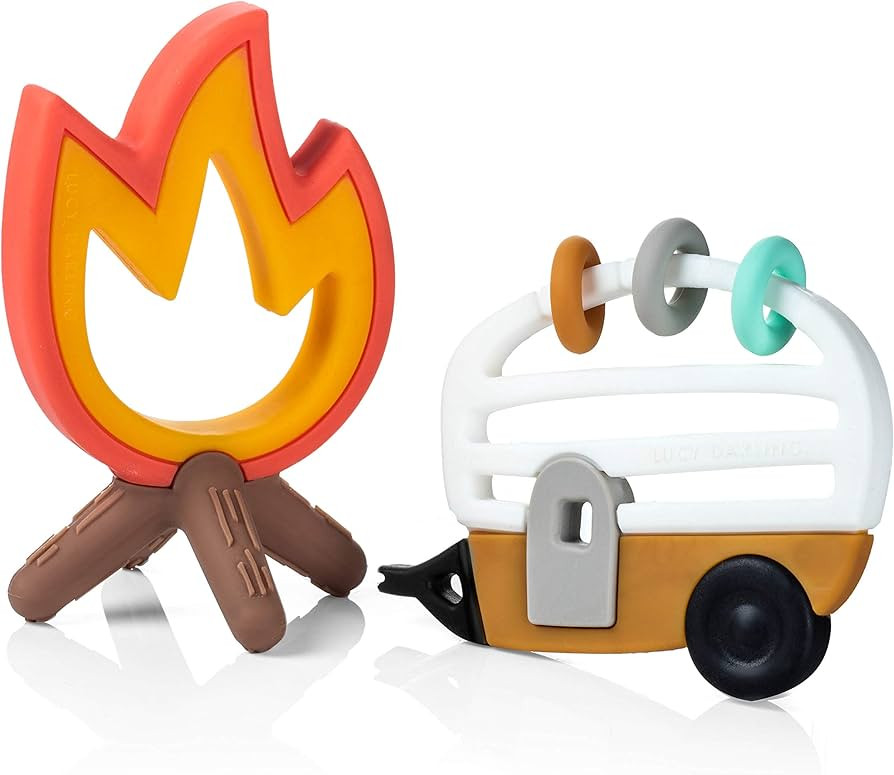 Lucy Darling Little Camper Baby Teether Set – 2 Textured Silicone Teething Toys (Camper & Campf... | Amazon (US)