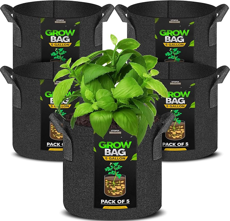 Utopia Home 5 Pack 5 Gallon Grow Bags, 300G Thickened Nonwoven Plant Fabric Pots for Outdoor, Gro... | Amazon (US)