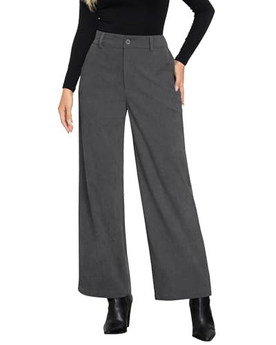 LookbookStore Corduroy Baggy Pants for Women Trousers High Waisted Comfortable Gray Pants for Women Plus Size Dark Gray Size XX-Large 20 22 | Amazon (US)