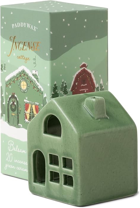 Paddywax Holiday Town Incense Holder with 20 Incense Cones, 3.83" Tall, Green Cottage | Amazon (US)