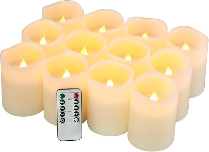 Flameless Candles Battery Operated Candles Set of 12(D:3" X H:4") Pillar Real Wax Led Candles wit... | Amazon (US)