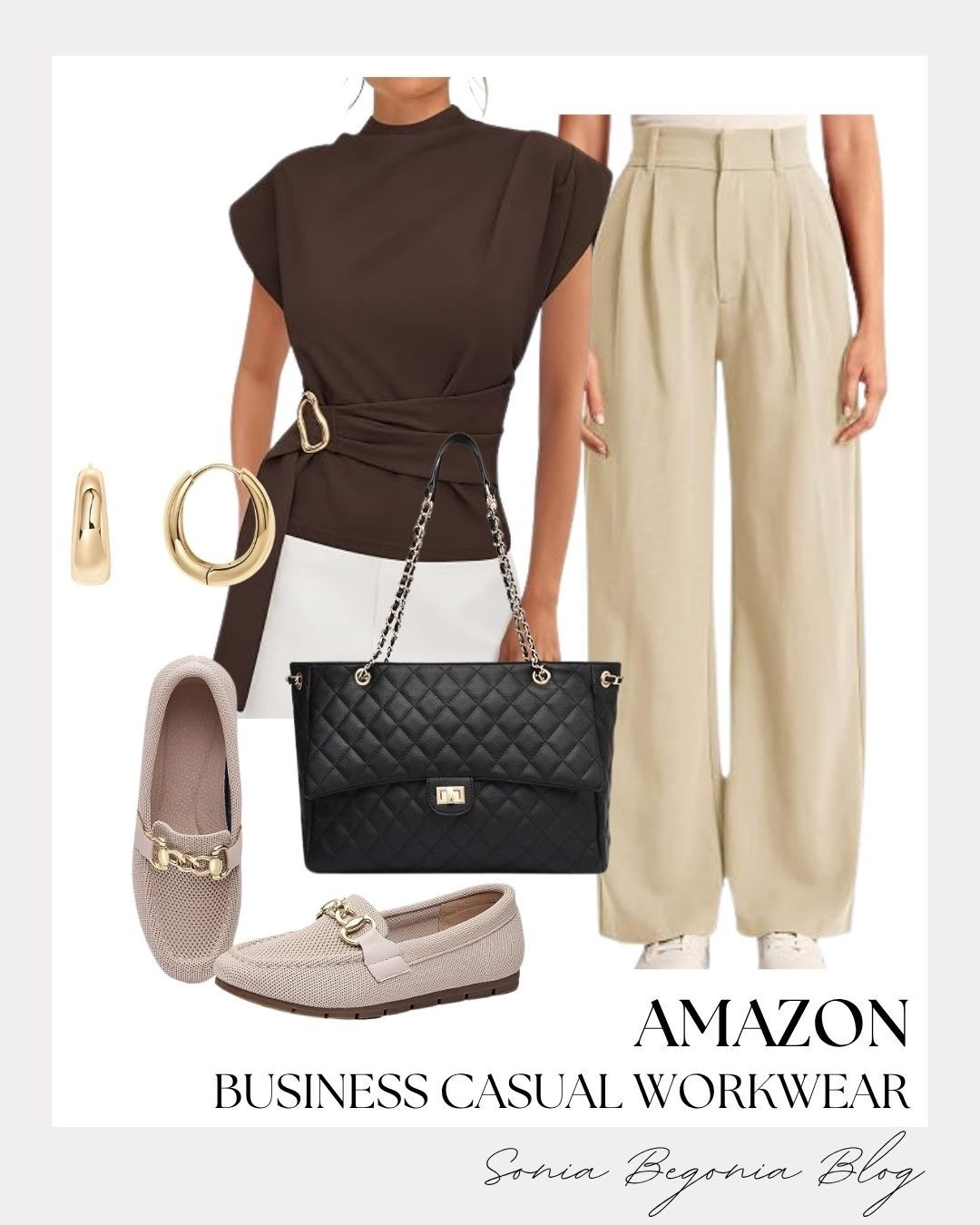 Elevate your workday style with this polished business casual ensemble! I paired a chocolate brown belted wrap top with high-waisted beige wide-leg trousers for a sleek silhouette.

I completed the look with comfy chain-accent loafers, a black quilted tote, and gold hoop earrings. ✨

#AmazonFashion #WorkwearStyle #BusinessCasual #OfficeOutfit #WorkOOTD #LTKworkwear #AmazonFinds #ProfessionalStyle

#LTKootd #LTKWorkwear
